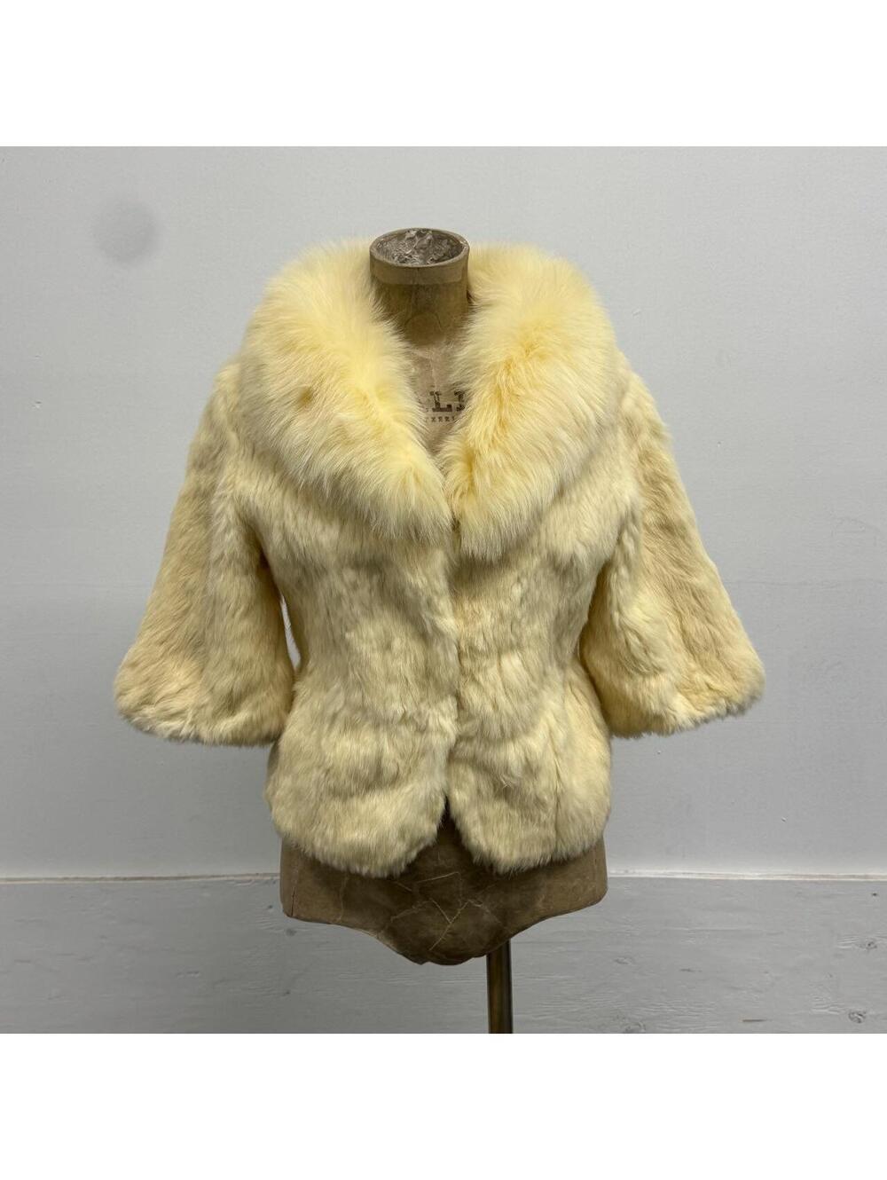 Vintage Y2K Cream White Rabbit & Fox Fur Jacket Coat - Picture 1 of 8